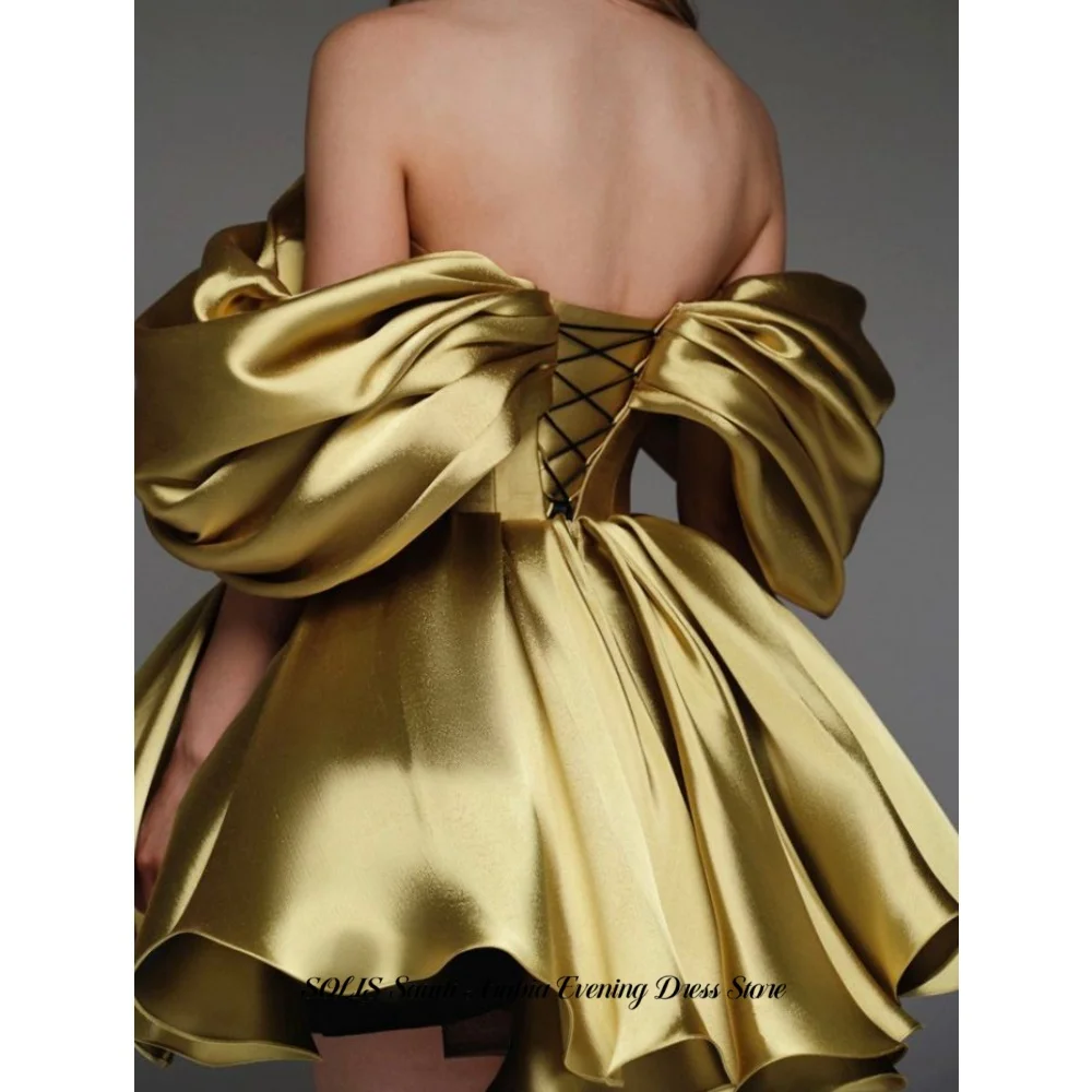 

VINES Olive Green Prom Dress Off-the-Shoulder Ruched Evening Dresses Short Flared Party Gown Luxury Cocktail Dress Customized
