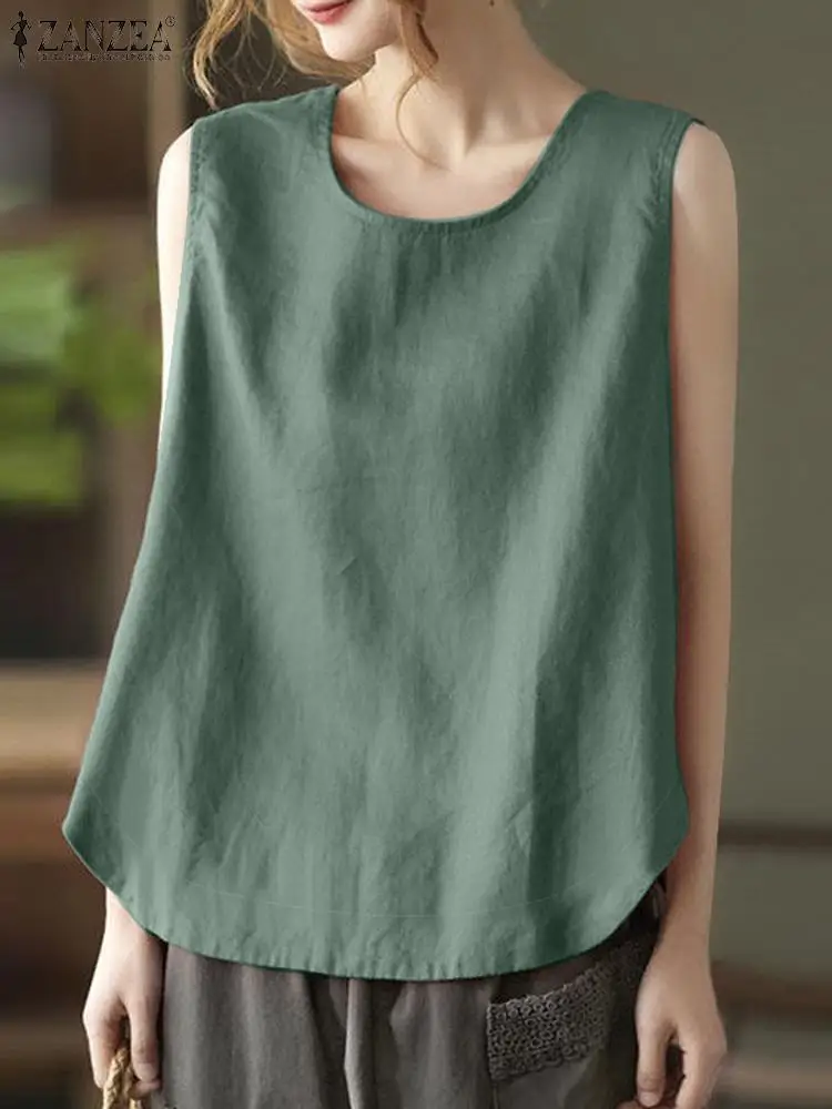 ZANZEA Vintage Camis Women Summer Blouse Fashion Sleeveless Tanks Tops Casual Beach Holiday Blusas Elegant Work Shirt Tunic 2024