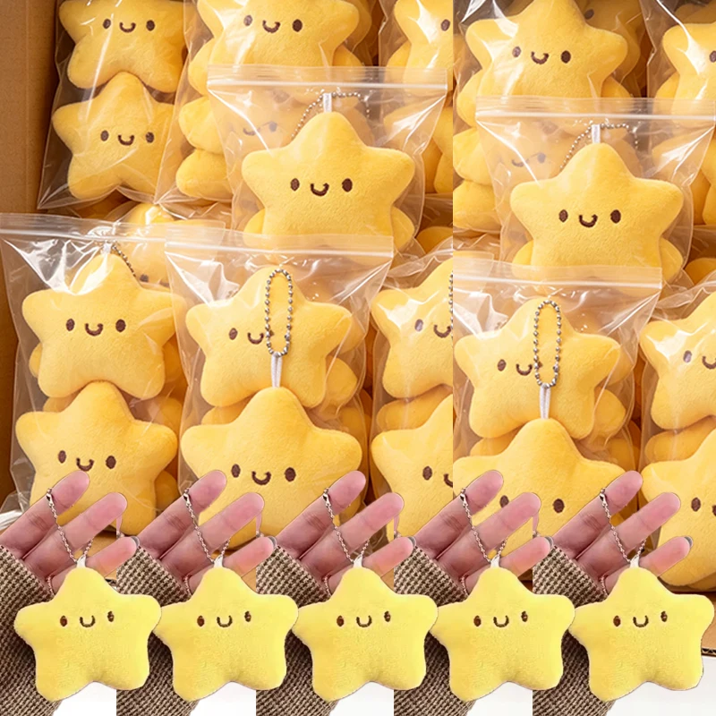 1-50pcs Plush Star Toy Keychain Girl Fluffy Soft Cute Backpack Bag Pendant Practical Mini Yellow Keychain Charms Keychains Gifts