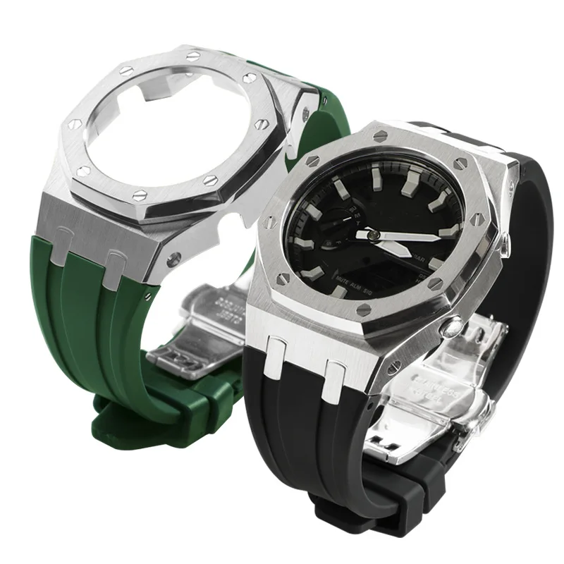 Suitable for Casio GA-2100 3generation rubber strap modification with octagonal stainless steel case integrated machine strap