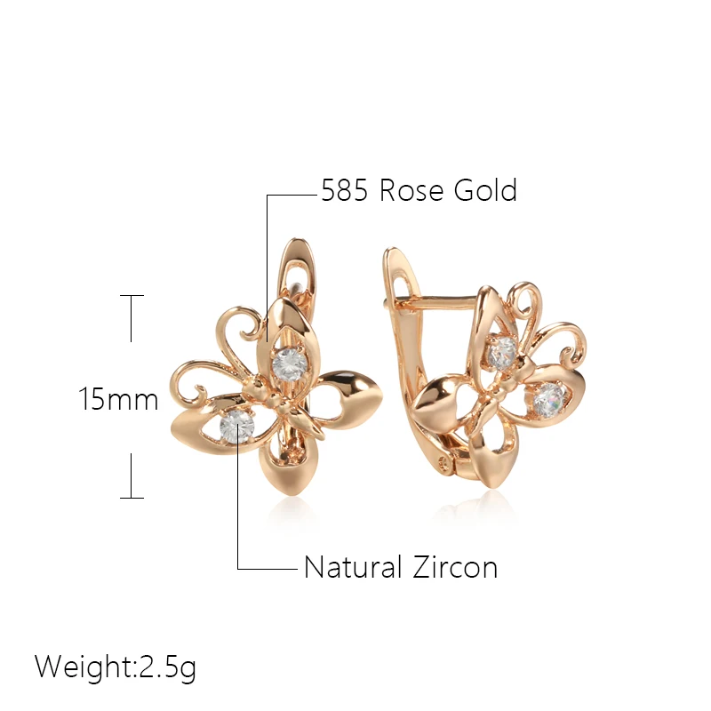 Kinel Hot Fashion Glossy Dangle Earrings 585 Rose Gold Wiht Natural Zircon Butterfly Earrings For Women Fine Daily Jewelry