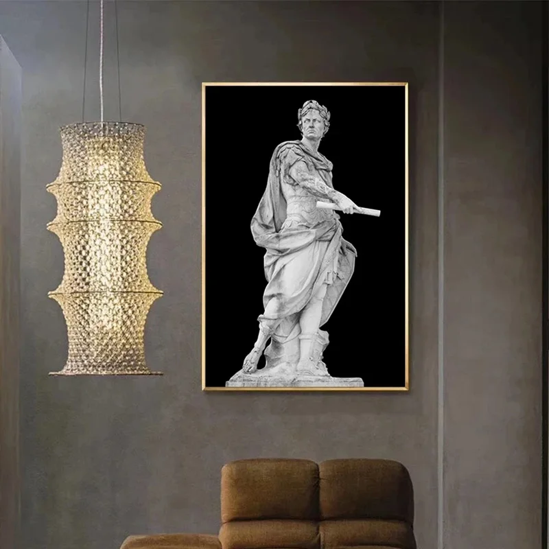 Black and White Roman Emperor Julius Sculpture Caesar Statue Poster Canvas Painting Wall Art Picture for Living Room Home Decor