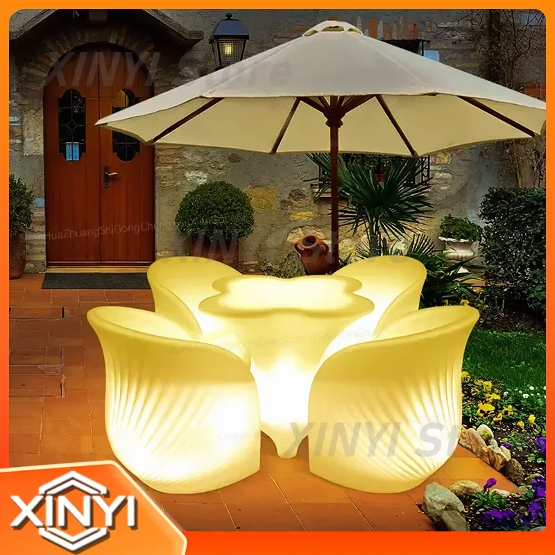 LED Luminous Table and Chair Bar Set for KTV Nightclub Outdoor Bar Sofa Chair Combination Clear Acrylic Creative Furniture