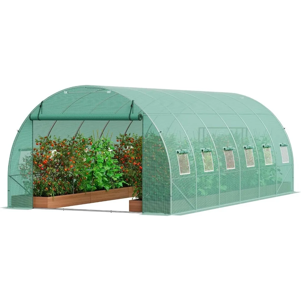 Invernadero de túnel para caminar, túnel de invernadero de casa de aro de 19,4x9,7x6,5 pies, casa caliente para plantas con marco de acero galvanizado