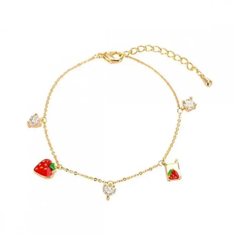 Korean New Girl Red Strawberry Charms Bracelet 2023 Trendy Zircon Small Fresh Student Heart Bracelets For Women Friendly Gift