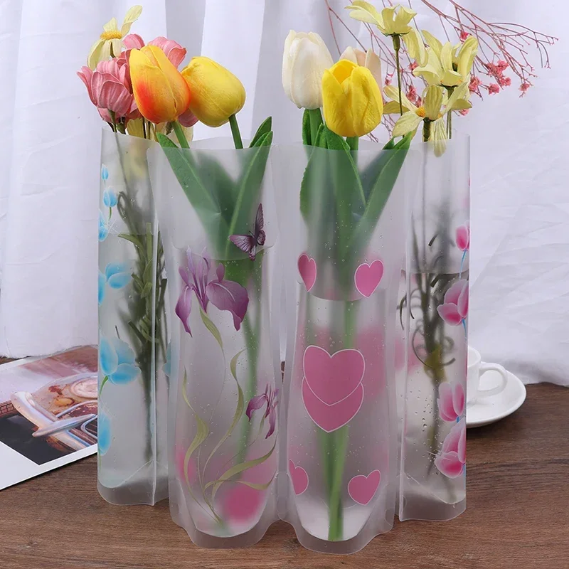 1-50Pcs Foldable Plastic Vase Unbreakable Folding Home Decor Reusable Flower Vase Durable Decor Vase DIY Home Plant Decoration