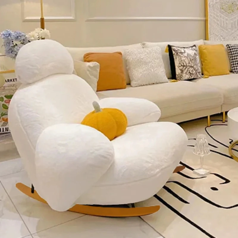 Comfy Relax Simple Chair Accent White Beaty Lazy Sofa Rocking Chair Puffs Designer Reading Fauteuils De Salon Nordic Furniture