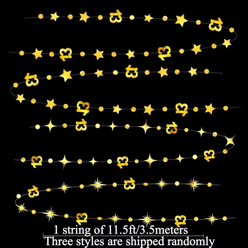 Gold 13th Birthday Number 13 Circle Twinkle Star Garlands Streamer Backdrop for Girls Boys Happy 13th Birthday Party Decorations