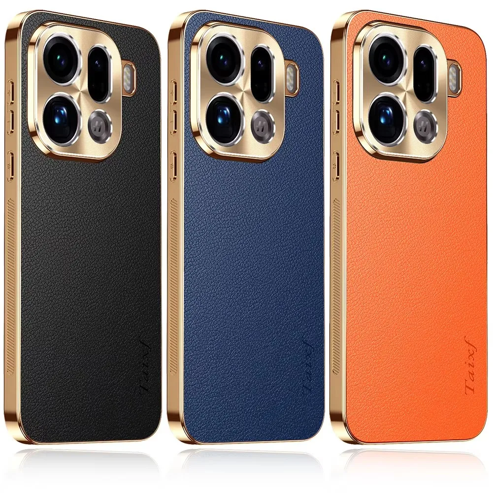 

Excellent quality Cowhide Lychee Texture Electroplated Frame Case For OPPO Find X9 Pro x9 X8 Ultra X8s+ X8 Pro X7 X6 Protect