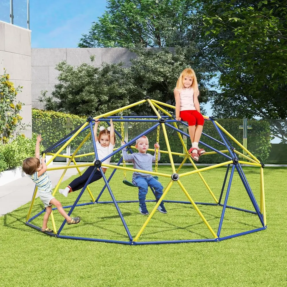 Klimkoepel met schommel, 10FT Kids Jungle Gym Monkey Bar Klimspeelgoed voor buiten, biedt plaats aan maximaal 800 lbs, Indoor Ge