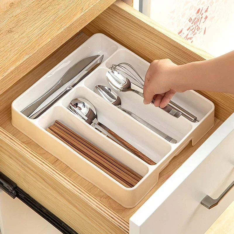 2024New 4/5 Easy Clean Compartments Cutlery Organizer Daily Drawer Divider Tray Rectangle Home Kitchen Spoon Fork Separation Box