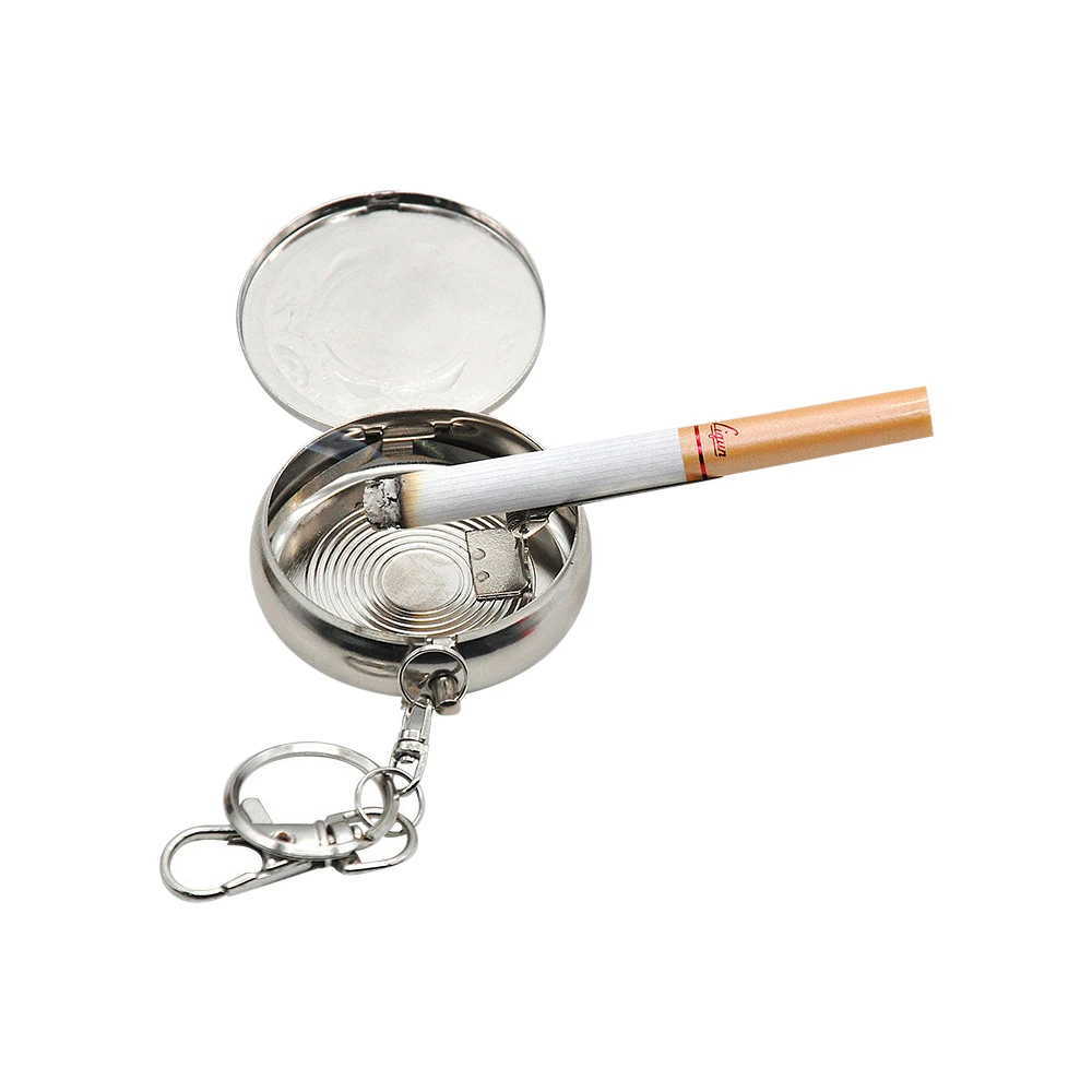 Pocket Ashtray Smoking Accessories Ashtray With Key Chain Portable Mini Stainless Steel Vehicle Cigarette Ashtray Ash Tray