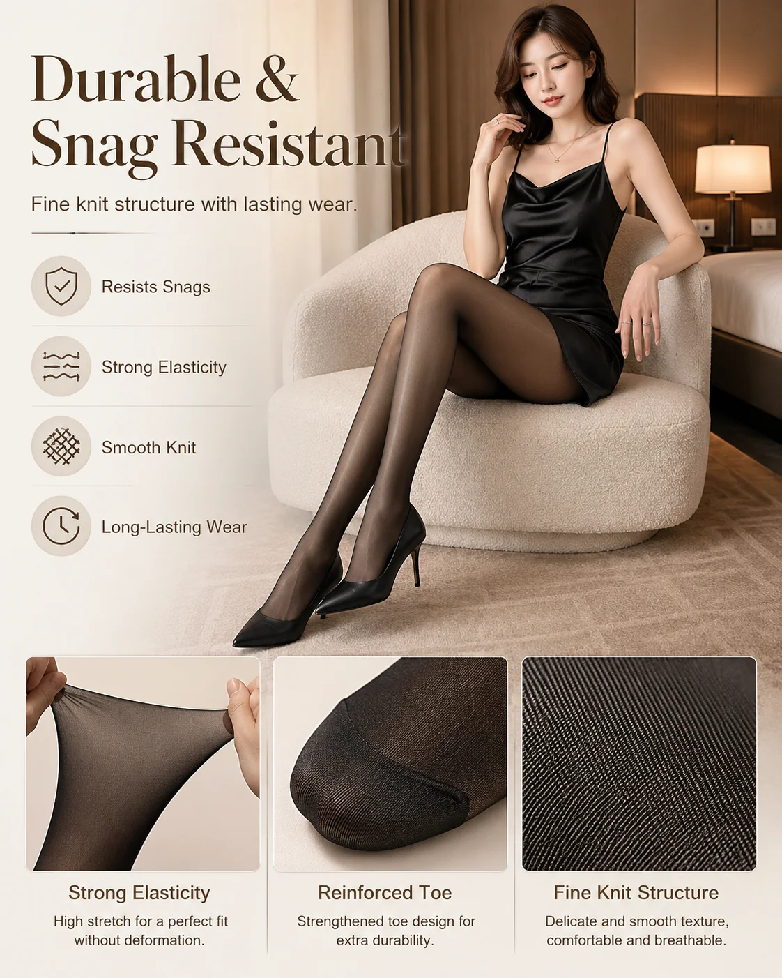 Women Semi Sheer Oil Shiny Pantyhose High Waist Control Top Glossy Tights Ultra Soft Footed Stockings for Daily Wear 1 Pair