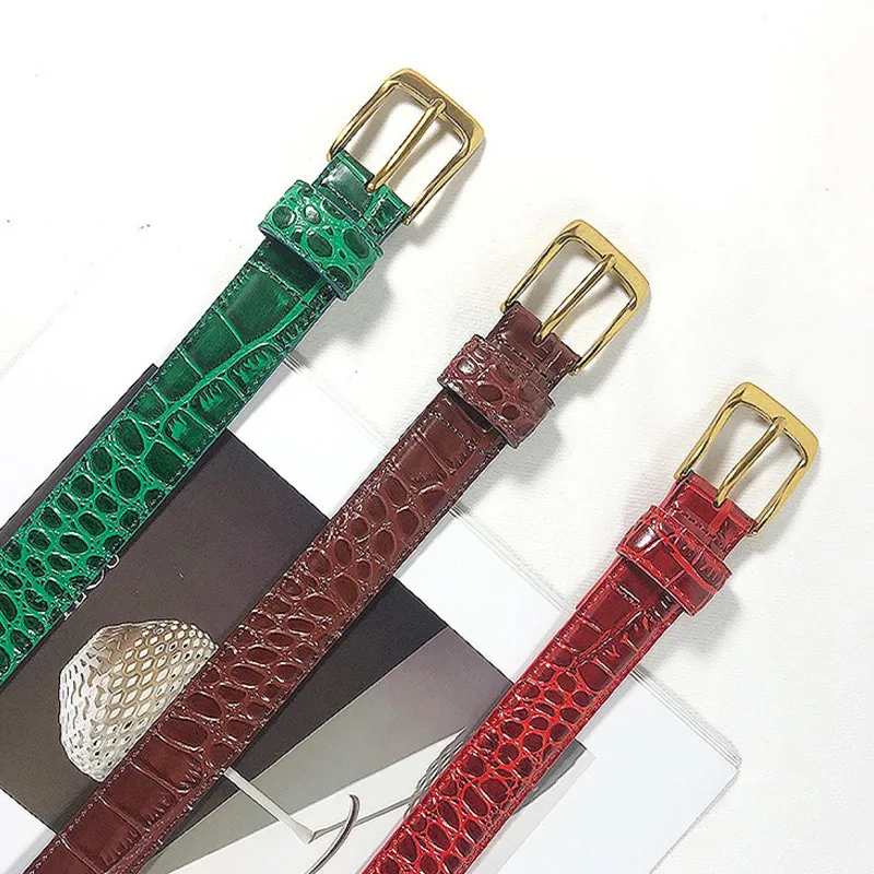 جلد طبيعي نمط التمساح حزام المرأة Ins نمط بسيط تنوعا الجينز اكسسوارات الأزياء متفوقة مصمم الحزام