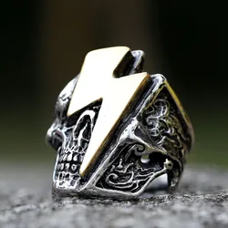 2022 New Stainless Steel Lightning Skull Ring For Men Punk Rock Gothic Punk Metal Rock Biker Jewelry Accessories Wholesale