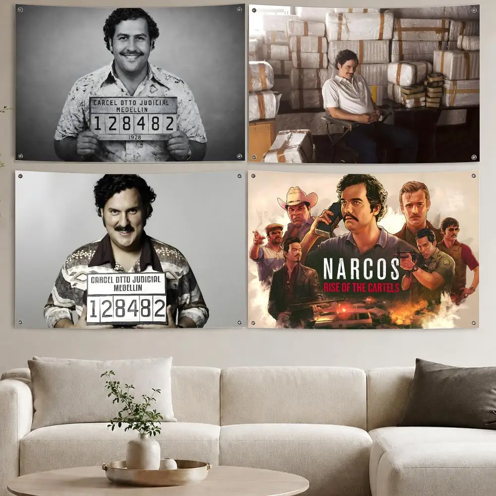 TV Series N-Narcos Pablo Escobar Flags Aesthetic Wall Tapestry Printed Wall Hanging Living Room Party Outdoor Decor