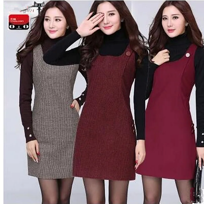 Women dress High quality fashion large, multi-pocket autumn winter dresses primer slim sleeveless wool vest dresses for women 01