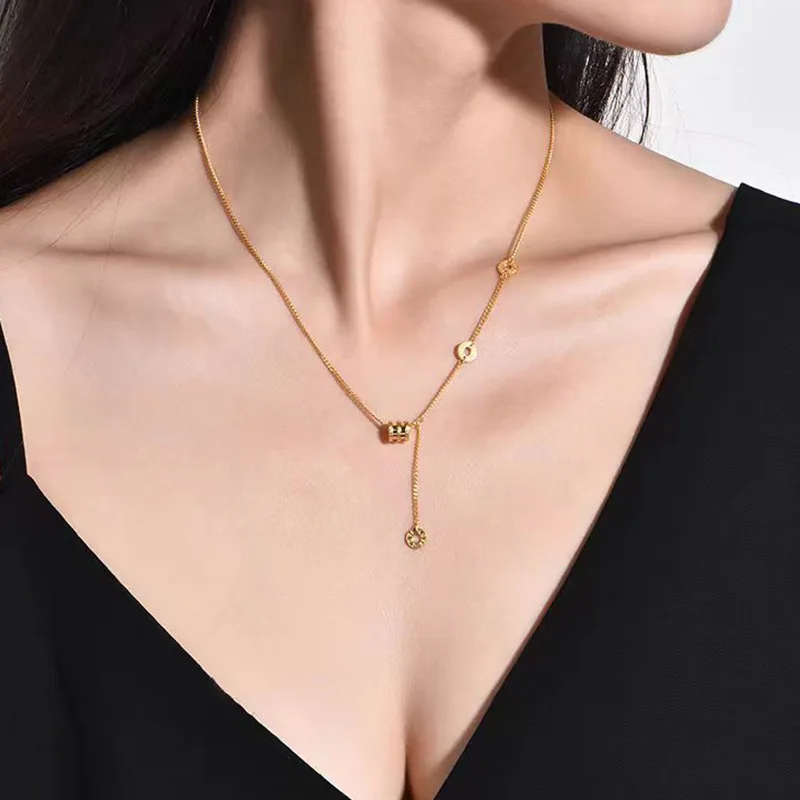 Viora Jewelry 9999 gold slim waist love chain 24K real gold long clavicle chain circle tail chain Taoxin birthday gift for girlf