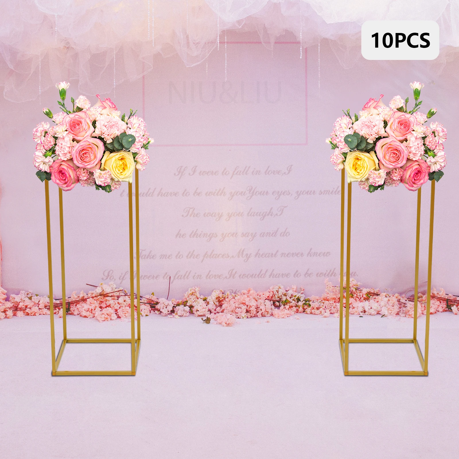 10Pcs Wedding Flower Stand Set 23.62"H Gold Metal Column Rack Wedding Party Prop Decor Balloon Display Holder Flower Vase Pillar