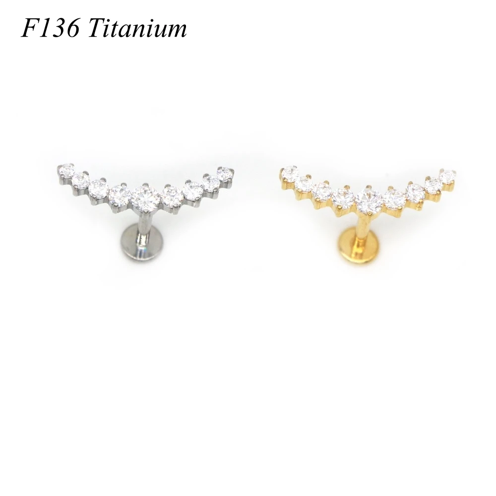 

12Pcs Long Ear Stud Tragus Earring Internal Thread Crystal Zircon Labret Cartilage Helix Daith Clear CZ 8mm