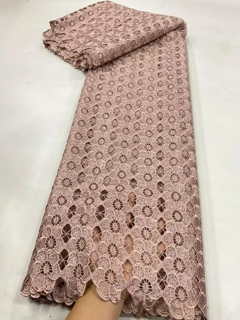 

2025 African Nigerian High-Quality Tulle Lace Fabric Cotton Embroidery Guipure 5 Yards for Prom Dresses Sewing Damask JL534