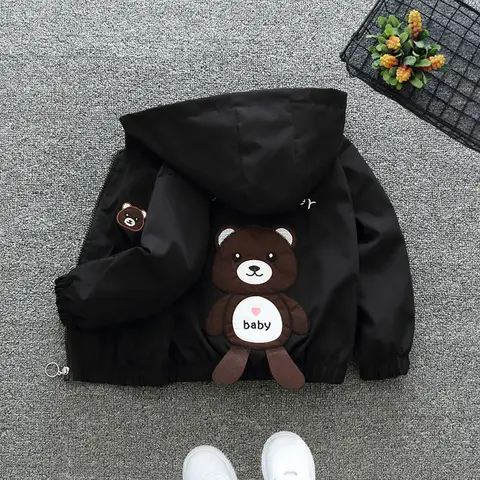 만화 곰 어린이 재킷, 캐주얼 소년 바람막이 코트, 후드 지퍼, 소년 겉옷, 1, 2, 3, 4, 5, 6 세 아동복, 가을
