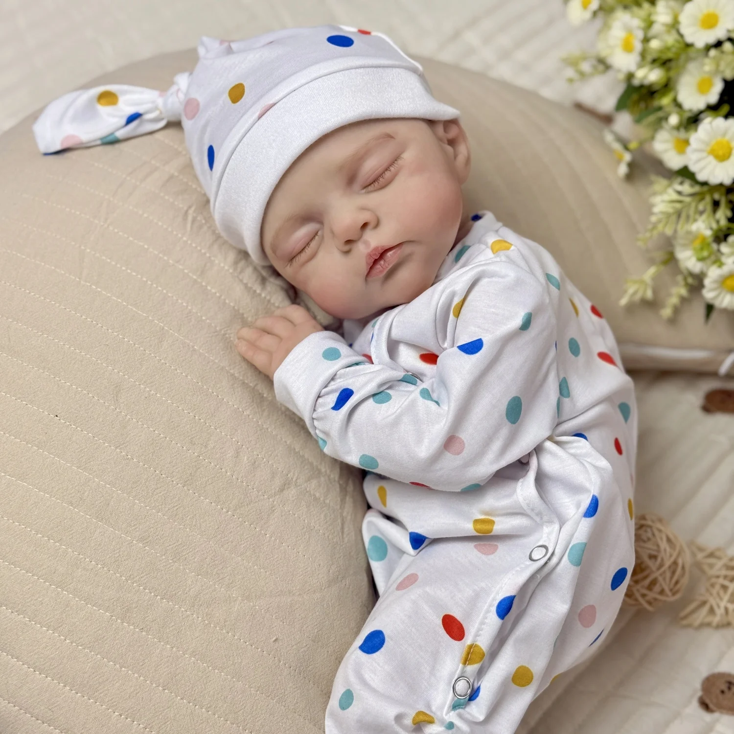 

BZDOLL 19inch Asleep Reborn Baby Doll Toy with Cloth Body Lifelike 48 CM 3D Skin Doll Realistic Fashion Birthday Gift For Girl