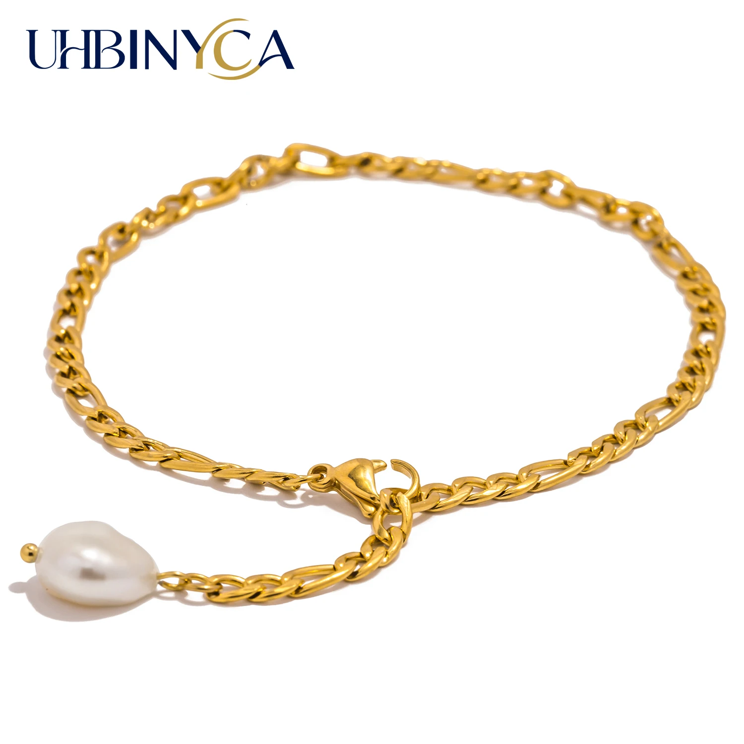 UHBINYCA Natural Pearl Pendant Bracelet for Women, Stainless Steel Chain Rust Proof Waterproof Casual Vacation Daily Jewelry