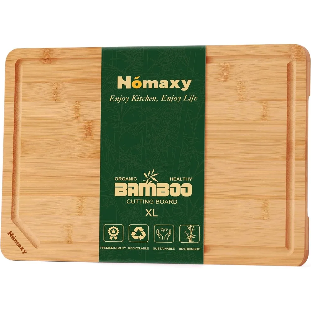 

Extra Large Organic Bamboo Cutting Boards for Kitchen, 18x12 Wooden XL Cutting Board with Juice Groove and Handles, Charc