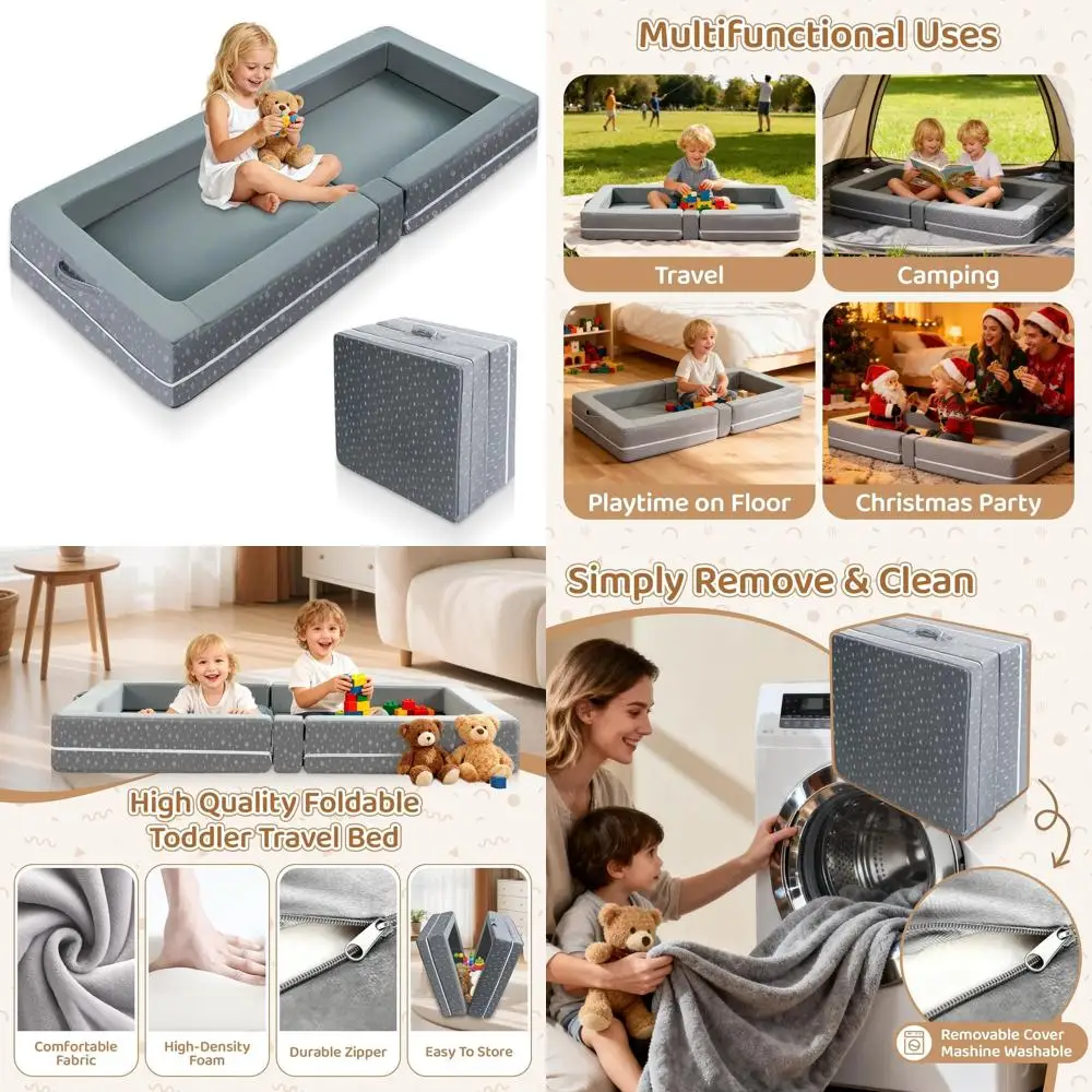 

Портативная детская дорожная кровать с удлинителем 10 см, простая сборка, моющийся чехол, идеально подходит для дома, путешествий и детского сада (серый)