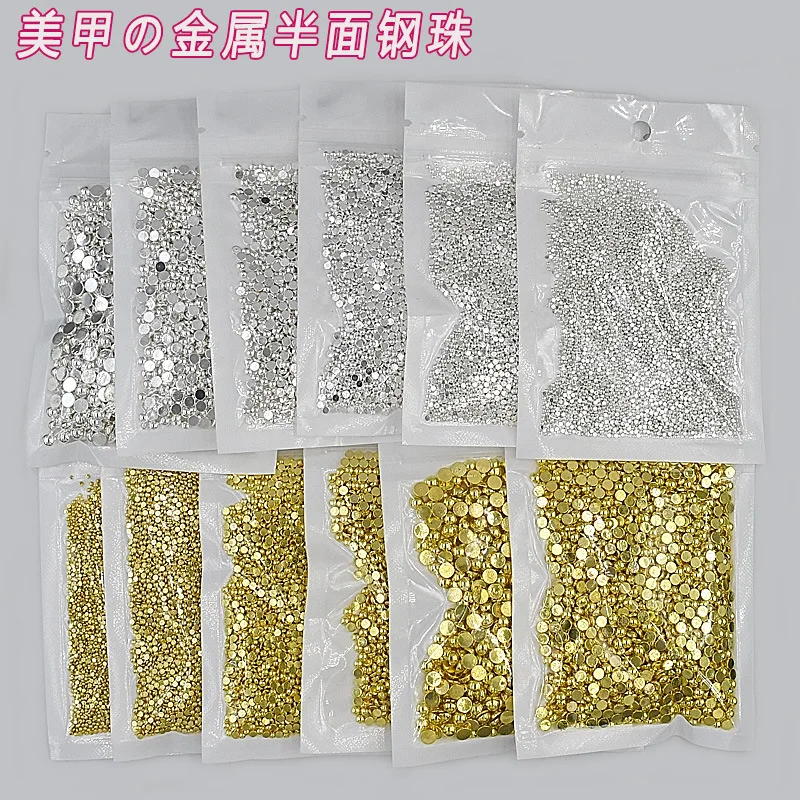 Color-Preserving Electroplated Small Round Half-Sphere Steel Beads, Solid and Non-Fading, Flat-Bottomed Semi-Circular Metal Decorative Nail Art Accessories