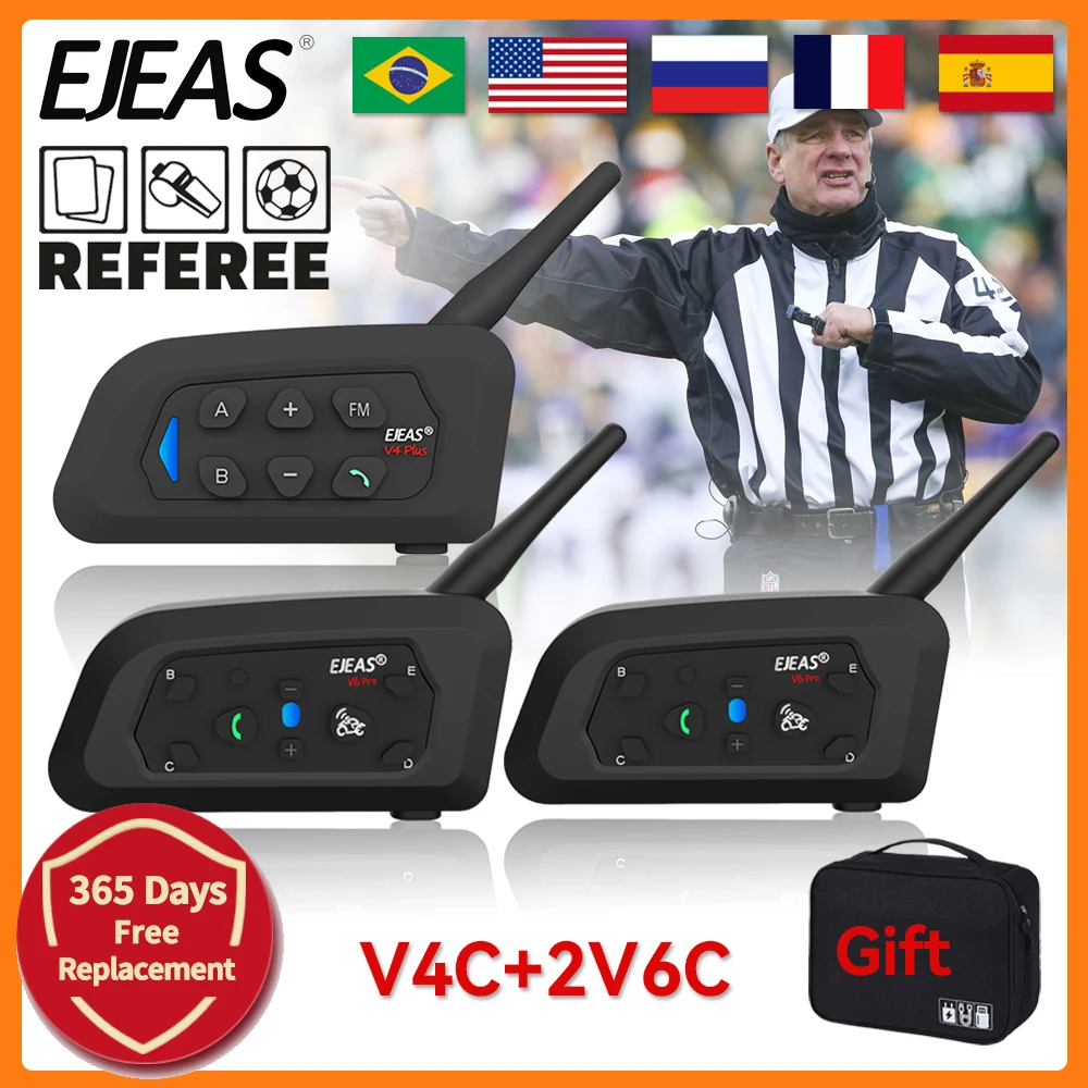 

EJEAS V4 PLUS 2PCS V6 PRO Referee Football Intercom Headset 3 Riders Talking At The Same Bluetooth Headset Communicator Ridao