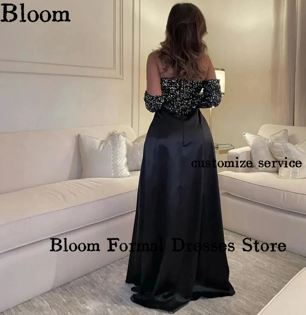 Bloom-vestidos femininos de baile de lantejoulas sem alças, elegante vestido de festa formal, longo Oversleeve, linha A, Arabia, noite