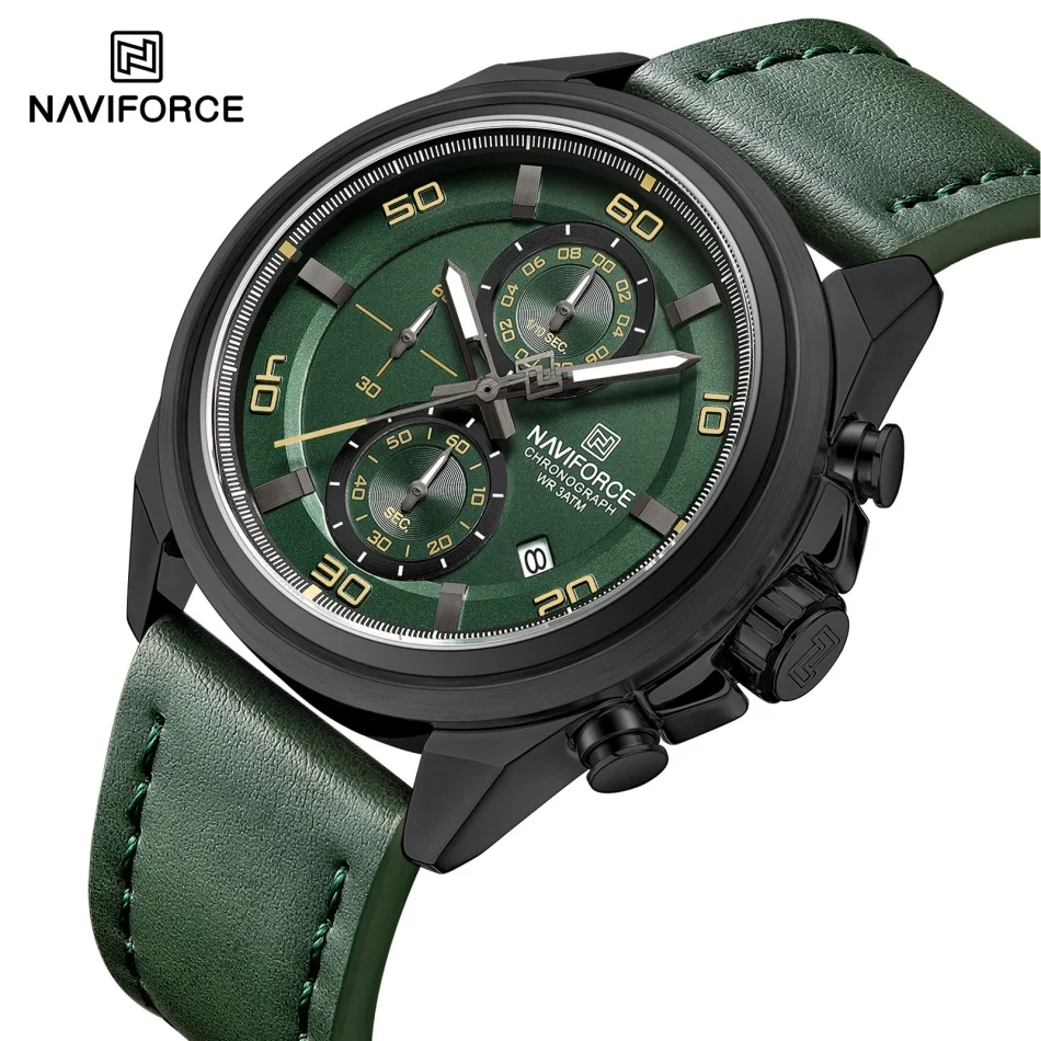

NAVIFORCE Dress Watch for Men Waterproof with Date Luminous Hands Wristwatches Genuine Leather Strap Alloy Case Casual Watches