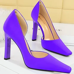 Women 11cm High Heels Fashion Pumps Lady Green Purple Block Extreme Heels Fetish Nightclub Evening Party Plus Size 34-43 Shoes