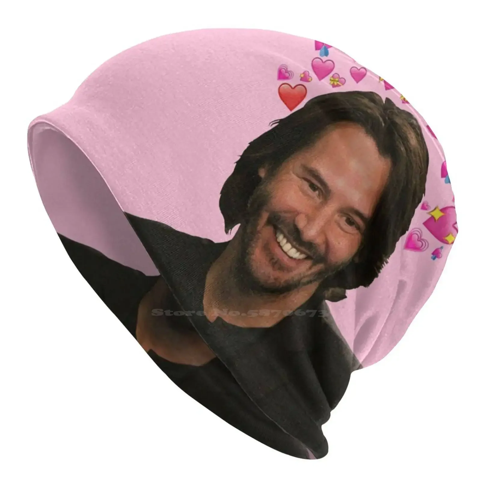 You’re Breathtaking Knitted Hat Warm Beanie Outdoor Caps Actor Keanu Reeves Cool Awesome Hearts Love Aesthetic Pink