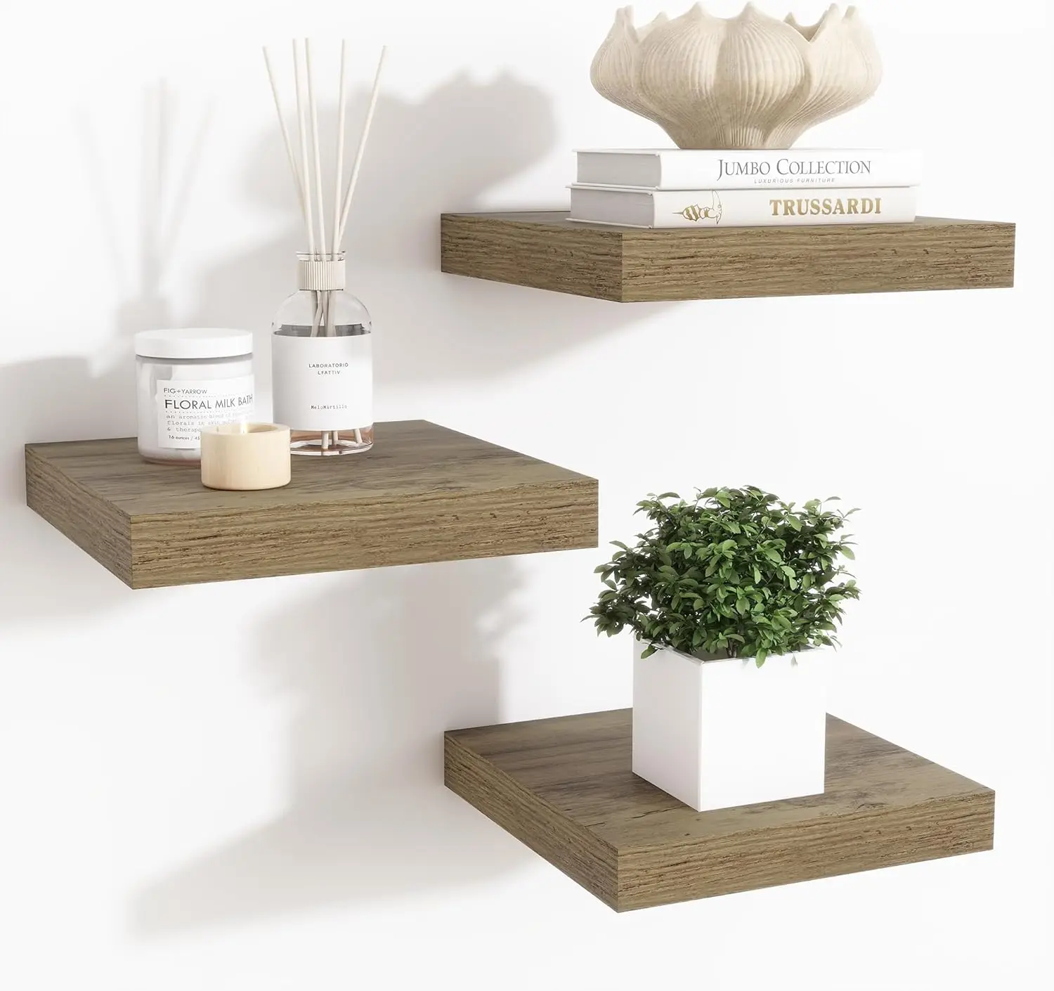 

Floating Shelves for Wall - 7.5 Inch Square Shelves with Invisible Brackets, Small Wall Shelf for Living Rm, Bath, Bed...