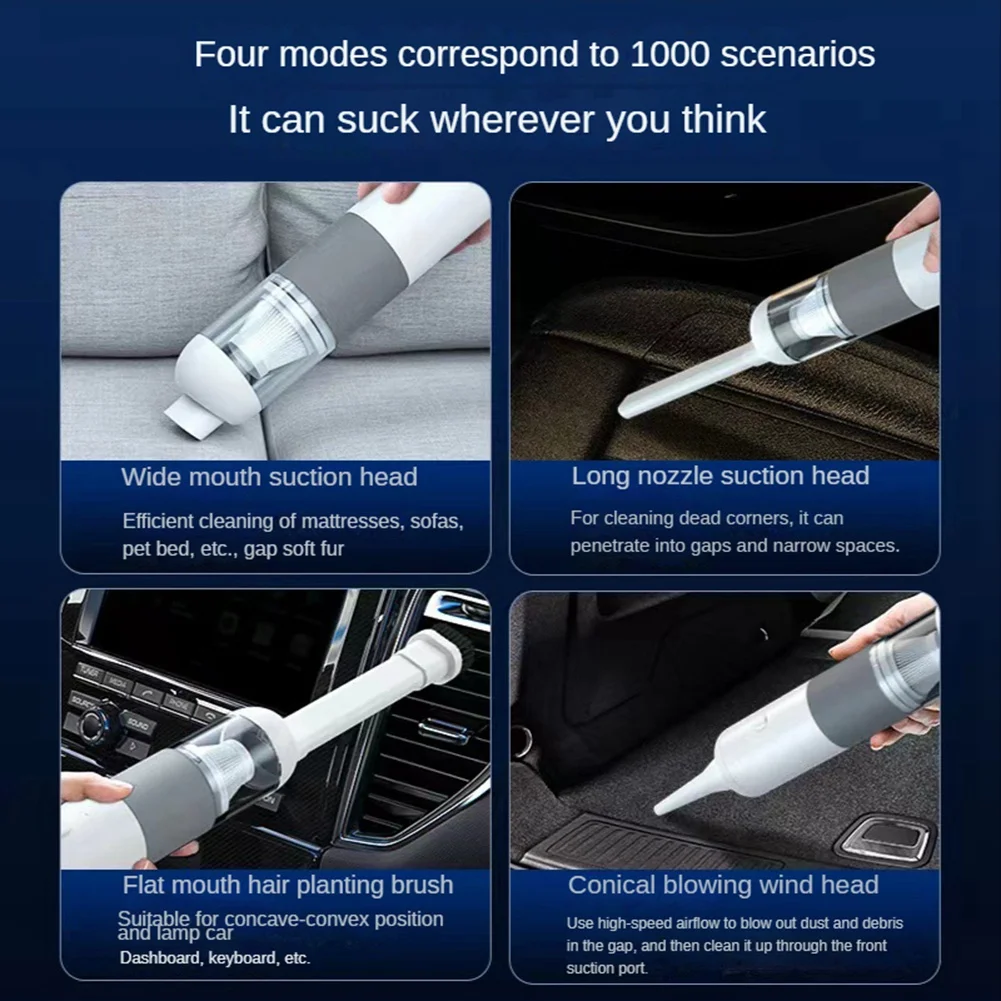 Car Vacuum Cleaner Portable Handheld Vacuum Cleaner Mini for Car Wireless Dust Catcher Cyclone Suction(White Grey)