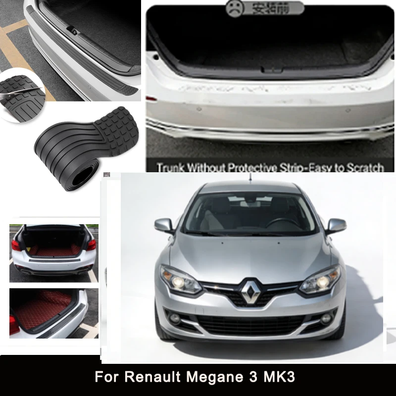 

For Renault Megane 3 MK3 Rear Trunk Guard Plate Sticker Car Rear Bumper Trim Anti-Kicked Scratch Protector Sticker Strip