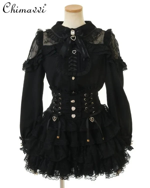 

Liz Japanese Mass-produced Sweet Bow Spill Lace Lolita Shirt and Cake Skirt Two-piece Set New 2025 Autumn Princess Outfits