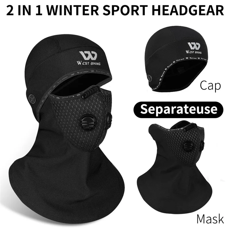 WEST BIKING Winter Sport Cycling Headwear With Activated Carbon Filter Face Cover Bicycle Ski Motocycle Fleece Head Cap Hat