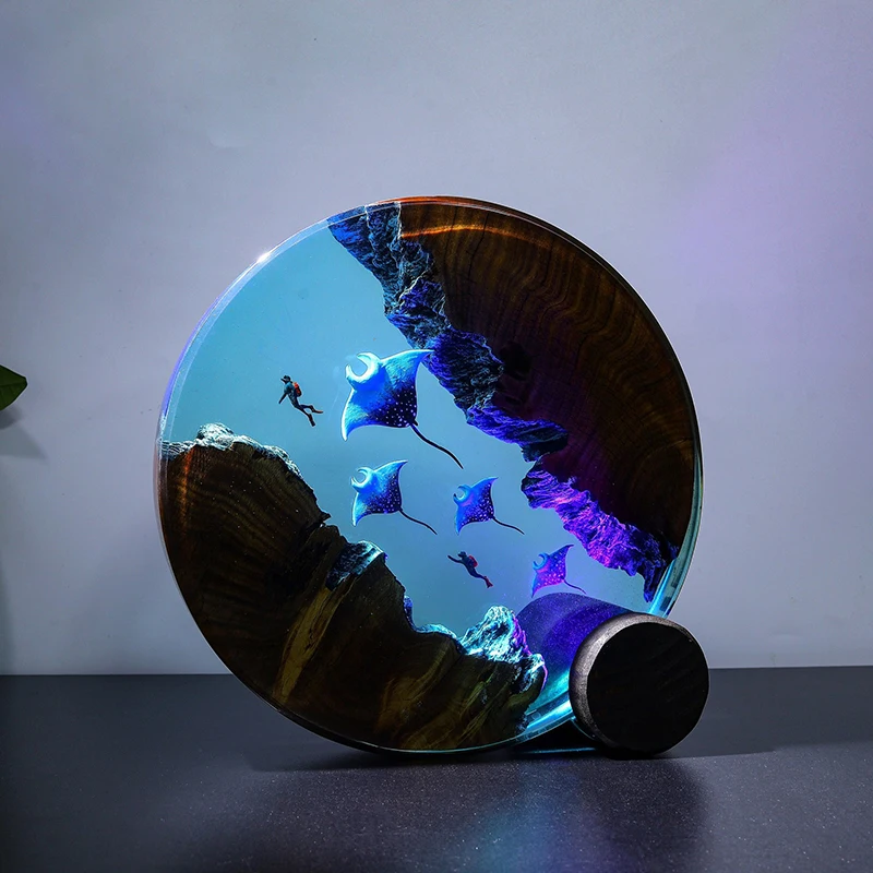

Ocean Resin Lamp Seabed Miniature Landscape Table Light Creactive Art Decoration Lamp Sunk Castle Theme Night Light USB Charge