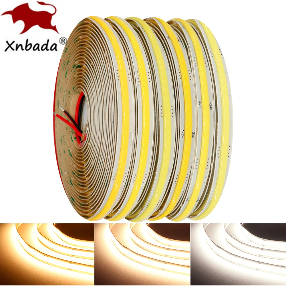 Random Cut Linear FOB COB LED Strip 528Leds/m Warm Nature White Flexible LED Tape Light Ribbon 8mm PCB For Room Decor DC12/24V