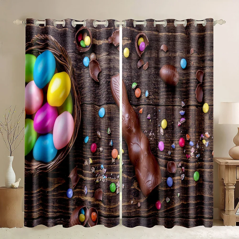 Candy Window Curtains,Easter Chocolate Candy Sweets Rabbit Delicious Dessert Close-up Photo,Living Room Bedroom Window Curtains