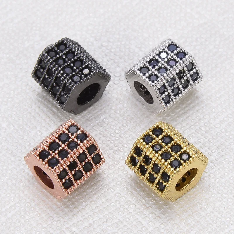 DIY Necklace Chain Parts Jewelry Making Supplies Pave Zircon Rhombus-Pillar Beads High Quality Brass Bracelet Beaded Accessories