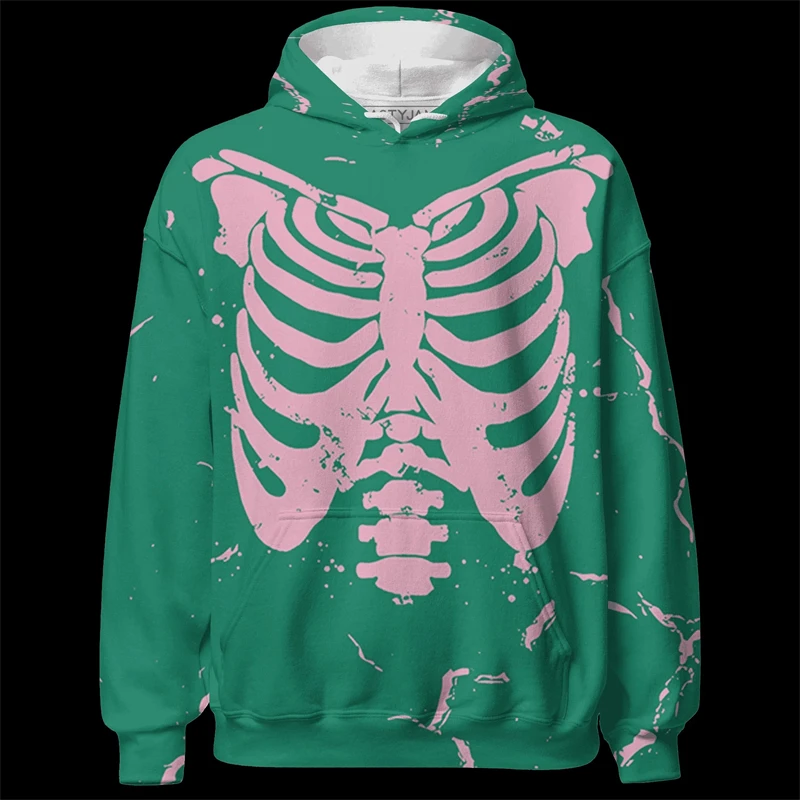 Print Body Skeleton Graphic Men Hoodie Solid Color Casual Street Pullover Sweatshirt Personality Fashion Harajuku Loose Hoodies