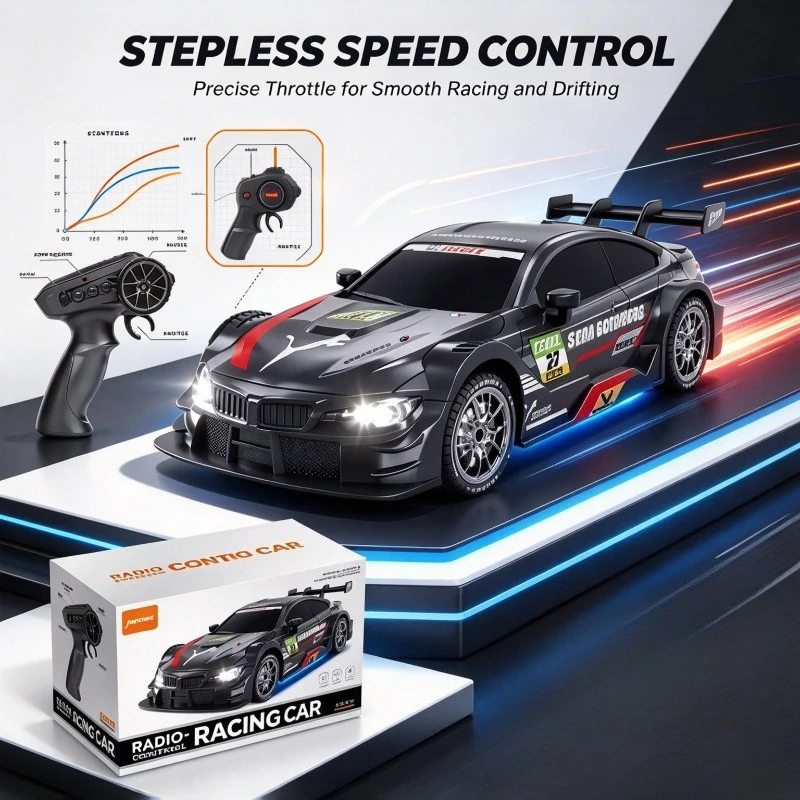 Boys Girls Hobby RC Racing Toy 1:24 Scale 4 Wheel Drive Drift Car Remote Control With Interchangeable Tyres Adjustable Speed
