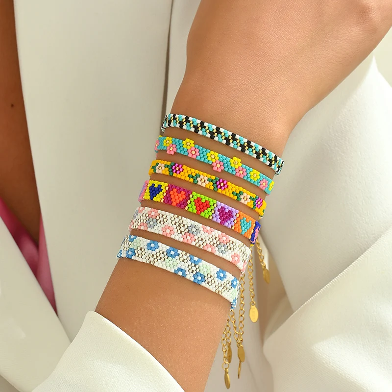 

ALIYA Bohemian Handmade Adjustable Miyuki Rice Beads Bracelet Ethnic Women Daily Wear Armband Jewelry Holiday Gifts