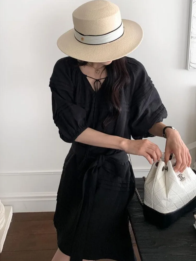 

Chic Vaion Sle Свободное платье трапециевидной формы Dr Женская белая юбка с V-образным вырезом Sweet Fre Summer Faion Повседневное удобное платье