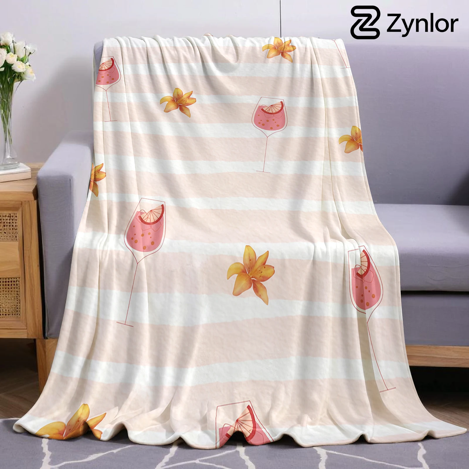Pink Stripe Wine Lily Ultra Soft Sherpa Fleece Blanket Fluffy Warm Halloween Cozy Throw for Sofa Couch Bedroom Gift All season